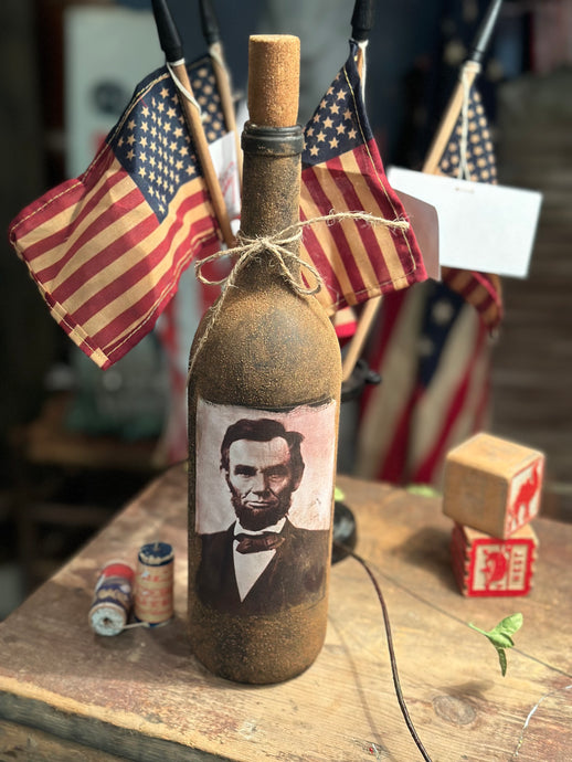 Primitive Abe Lincoln Portrait Wine Bottle